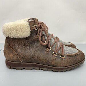 Sorel Harlow Lace Cozy Ankle Boots Shearling Fur Waterproof Leather Womens 9